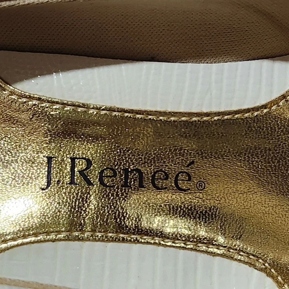 J. Renee Vtg Women White Lizard Embossed Square Toe Block Heel Gold Detail 7.5
